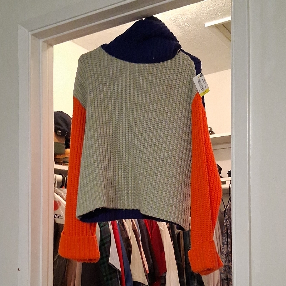 Colorblock Sweater with Orange, Gray Abd Blue - Picture 2 of 6